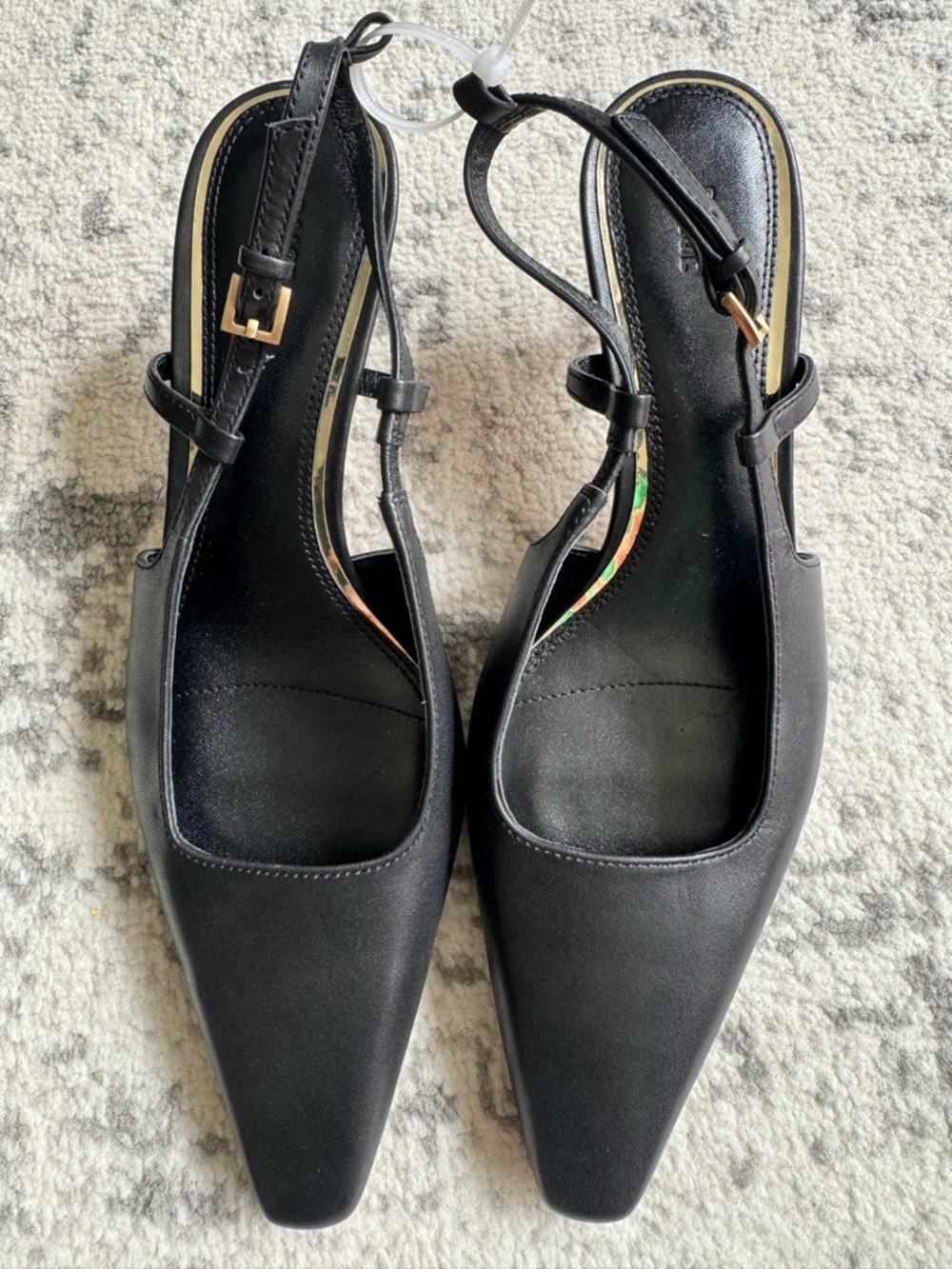 PAIGE Winnie Black Leather Pointed Toe Slingback Pump with Gold Buckle - Picture 3 of 10